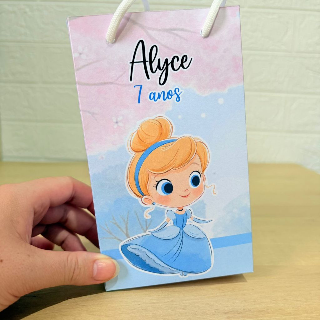 Sacolinha Personalizada Cinderela cute PEGUE E MONTE - Sacola Personalizada Suspresa - Lembrancinhas