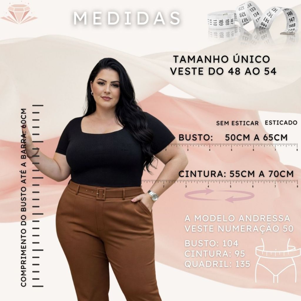 Blusa Feminina Plus Size Cropped Canelado Básico Premium Manga Curta Veste Decote Quadrado 48 ao 54