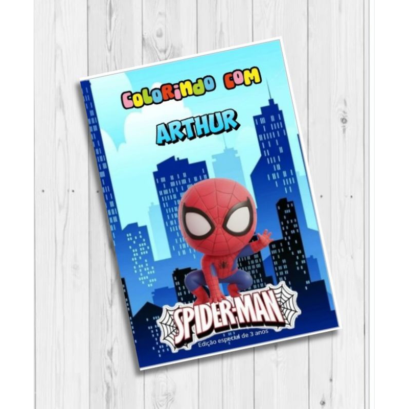 kit livro revistinha de colorir personalizada Homem aranha cute com nome/idade lembrancinhas