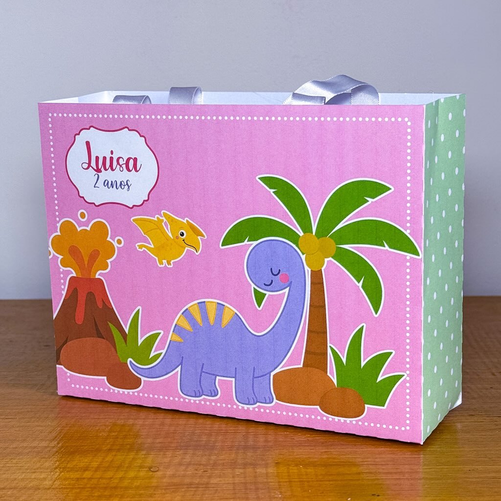 Kit Sacolinhas Personalizadas Tema Dinossauro Menina Pegue e Monte FESTA/LEMBRANCINHA (LEIA A DESCRIÇÃO)