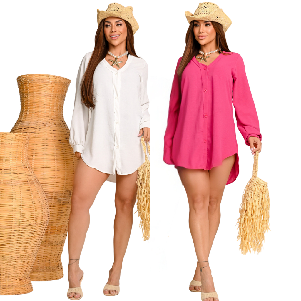 Saida De Praia Kit 2 Camisão Banho Tecido Leve Estilosa