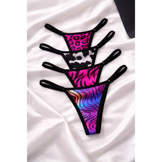 Kit Calcinha Estampada Animal Print Regulagem Lateral Tanga Fio