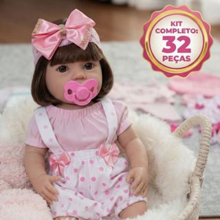 Boneca Bebê Reborn Realista Menina Silicone Pode Banho + Enxoval Luxo 32 Itens Presente Perfeito em Oferta na Shopee