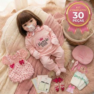 Kit Boneca Bebê Reborn Realista Menina 100% Silicone com Enxoval Completo 30 Itens Mamãe Reborn em Oferta na Shopee