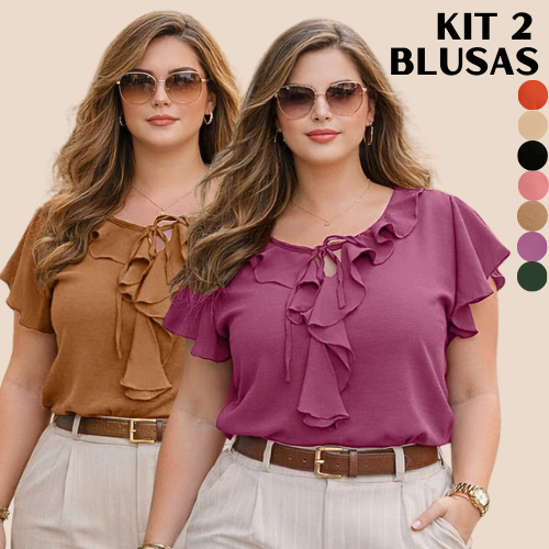 KIT 2 BLUSA FEMININA ESTILOSA TENDENCIA TRABALHO PASEIO BLUSAS FEMININAS ELEGANTE CONFORTAVEL BASICA BLUSINHAS FEMININO
