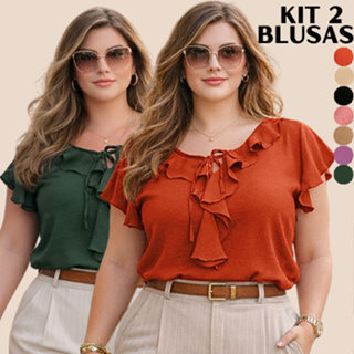 BLUSA FEMININA KIT 2 BLUSAS DIA A DIA ESTILOSA SOCIAL MODERNA CONFORTÁVEL DISCRETA BLOGUEIRA TRABALHO TENDENCIA em Oferta na Shopee