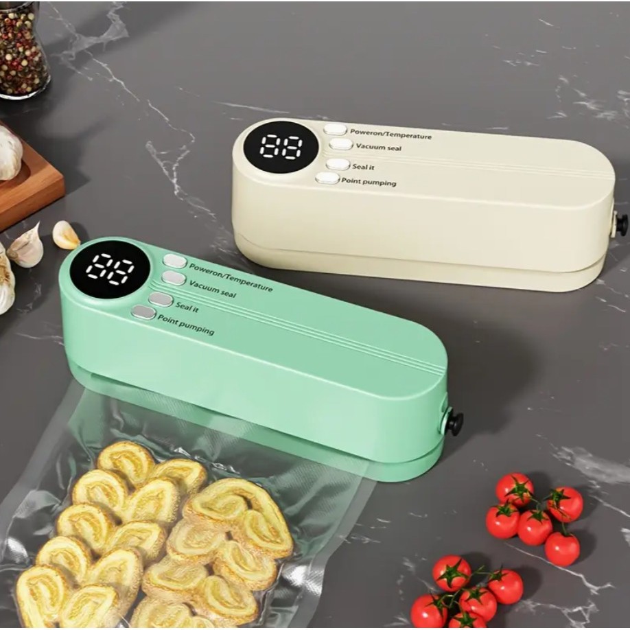 Selador a Vácuo para Alimentos Compacto – Recarregável USB e Visor Digital para Controle Preciso