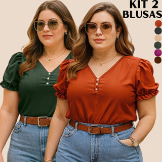 KIT 2 BLUSA PLUS SIZE SOCIAL FEMININA ELEGANTE BASICAS ESTILOSA CONFORTÁVEL EVANGELICA VERSATIL MODERNA FRESQUINHA em Oferta na Shopee