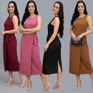 Vestido Feminino Mídi de Alfaiataria com Modelagem Elegante de P ao G2 em Oferta na Shopee