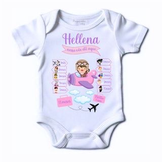 Body bebe personalizado nosso vôo ate aqui tema o tempo voa conclusão de mesversario com nome e mes em Oferta na Shopee