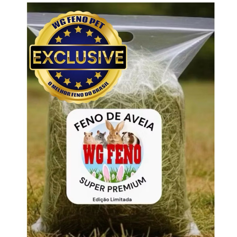 1 KG - Feno de AVEIA 100% natural para Coelhos e roedores- EXCLUSIVO WG FENO PET