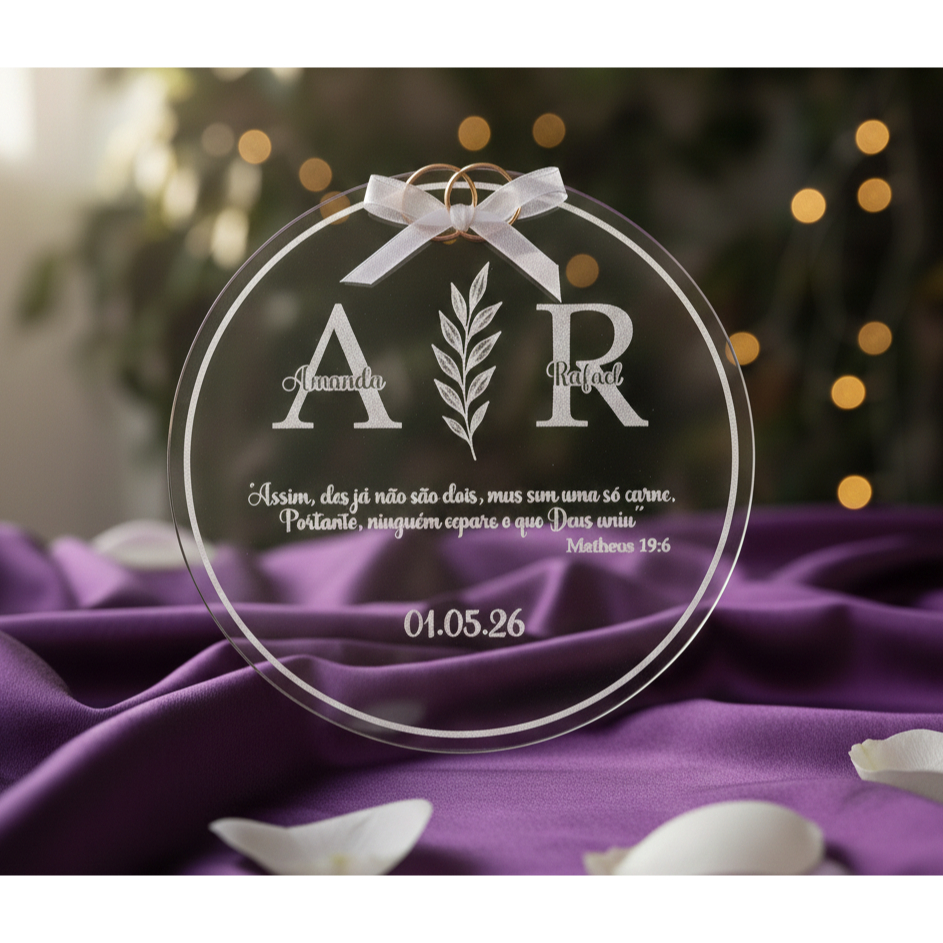 Porta Aliança Casamento Casal Acrílico Personalizado, Decoração, Casal, Noivos, Bastidor, Especial, Minimalista
