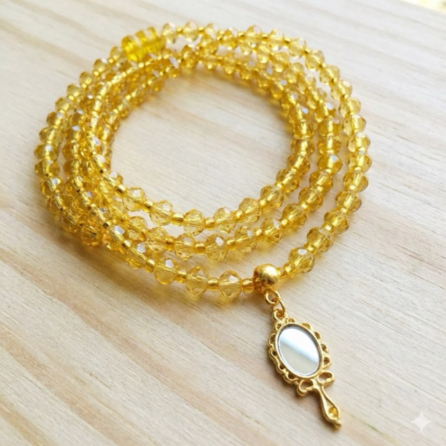 Guia de Oxum em Cristal com Espelho Dourado - Guia de Oxum Umbanda Candomblé