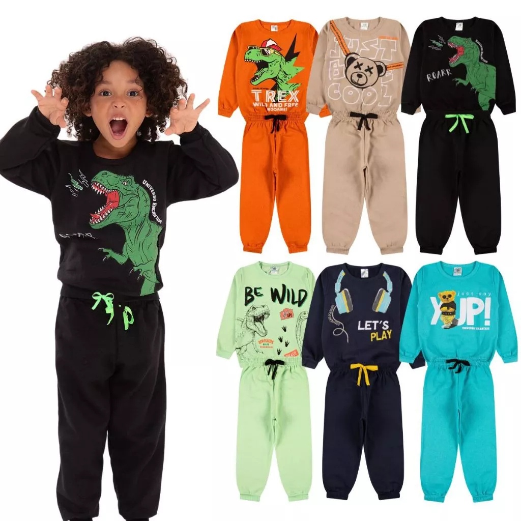 kit sortido roupa menino personagens de inverno conjunto de  moletom 1a 10 🔥 Conjuntos Infantil em Cotton
