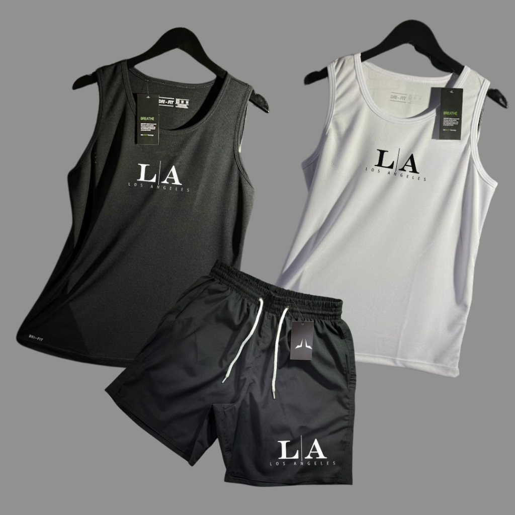 Kit 2 Regatas 1 Short Tactel Mauricinho Bermuda Regata Dry fit Com Elastano Esporte Academia em Oferta na Shopee