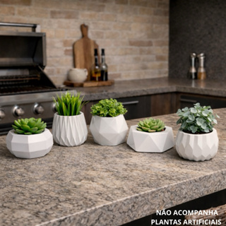 Conjunto 5 Vasos De Decoração Para Suculentas, Cactus e Plantas Artificiais - Escritório, Sala em Oferta na Shopee