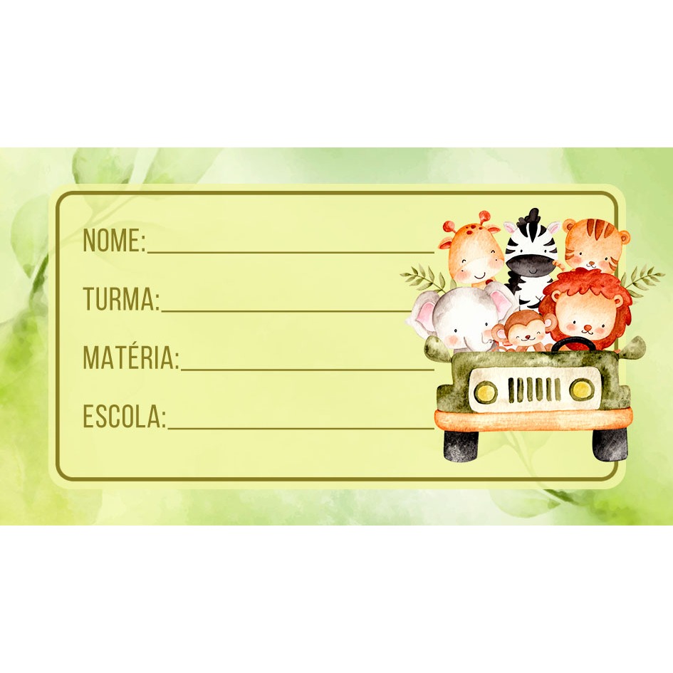 20 ETIQUETAS ESCOLAR SAFARI 2026 KIT COM 20 ADESIVOS ESCOLAR DO SAFARI 8X5