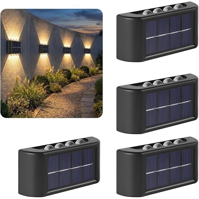 Kit1-4 Luminárias Solares LED para Parede, Luminária para Área Externa, Jardim e Garagem, Branco Quente, Impermeável
