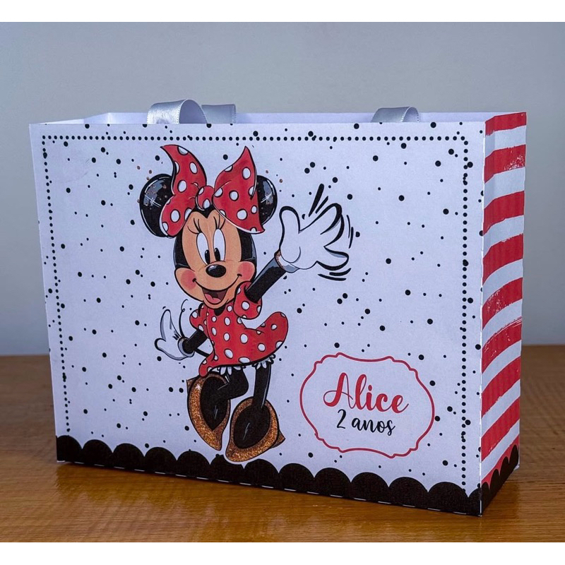 Lembrancinha Festa Sacolinha Personalizada Aniversário Minnie Vermelha Pegue e Monte