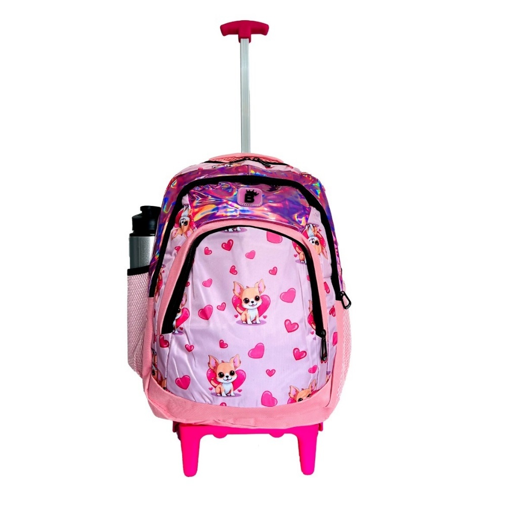 Mochila De Rodinhas Escolar Juvenil Feminina Menina Cachorrinho Pet Dog Com alças Costa e Protetor