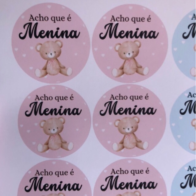 100 adesivos chá revelação 4x4 ursinho menino ou menina. Personalizamos com nome!