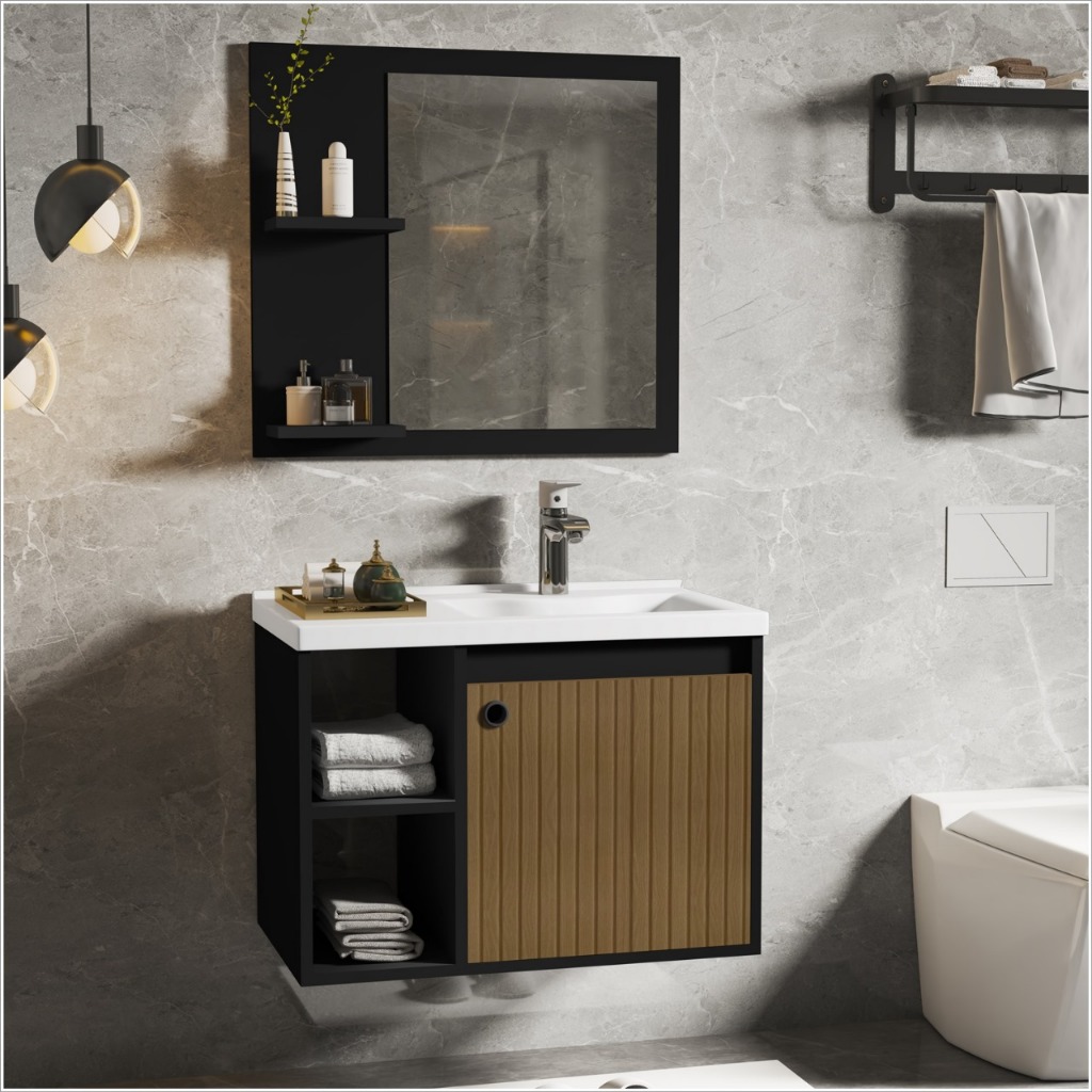 CONJUNTO GABINETE COM ESPELHEIRA E CUBA PARA BANHEIRO 60CM VARIAS ADONIS/ZENITH  MDF/MDP em Oferta na Shopee