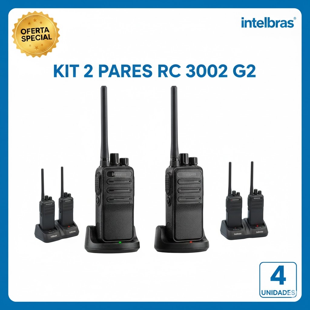 Kit 2 Pares Rádio Comunicador Intelbras RC 3002 G2 - Total 4 Unidades