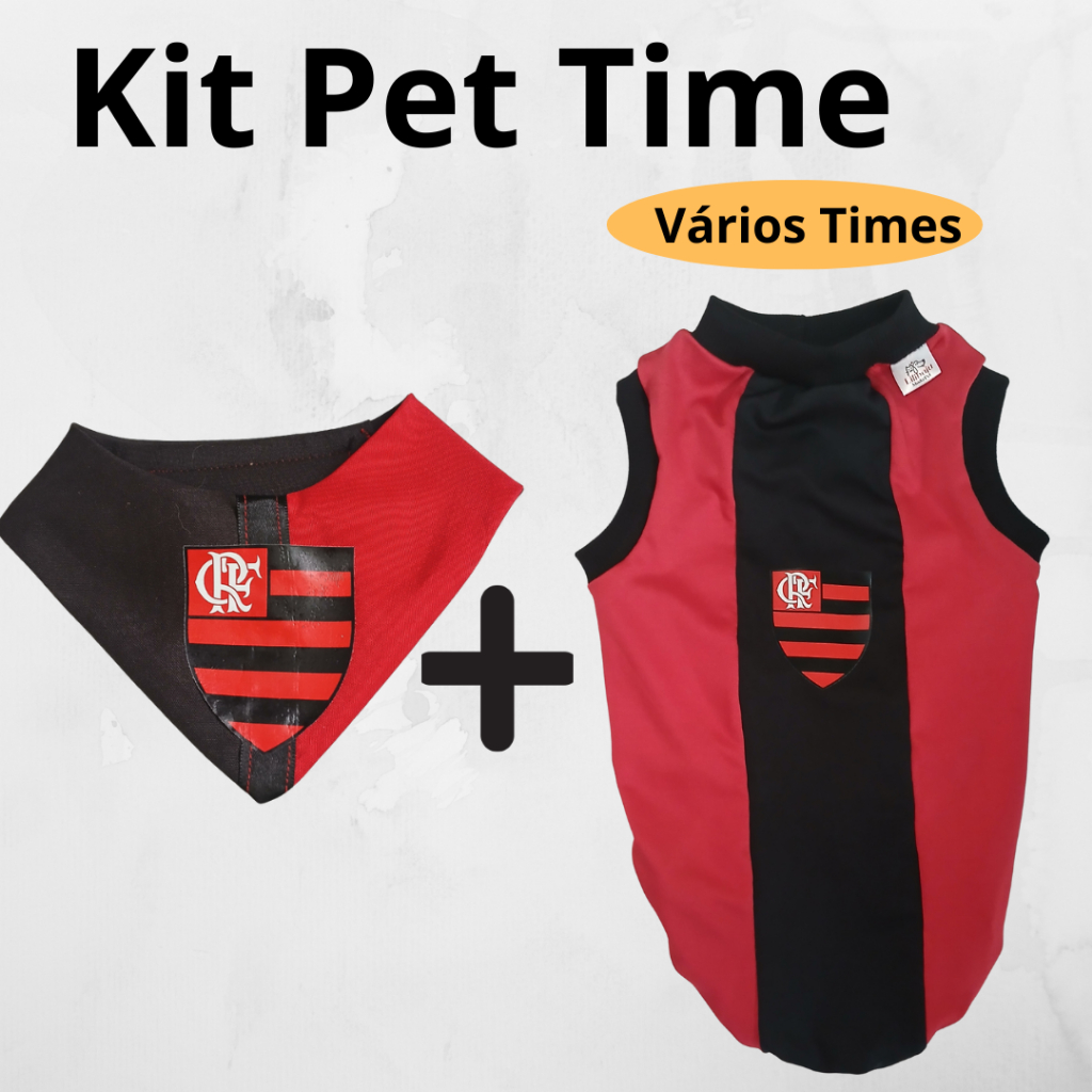 Kit Blusa Pet Time + Bandana Futebol Roupa para Cães e Gatos em Malha