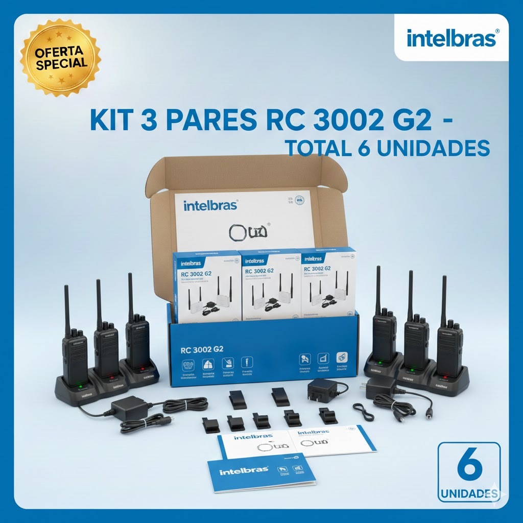 Kit 3 Pares Rádio Comunicador Intelbras RC 3002 G2 - Total 6 Unidades