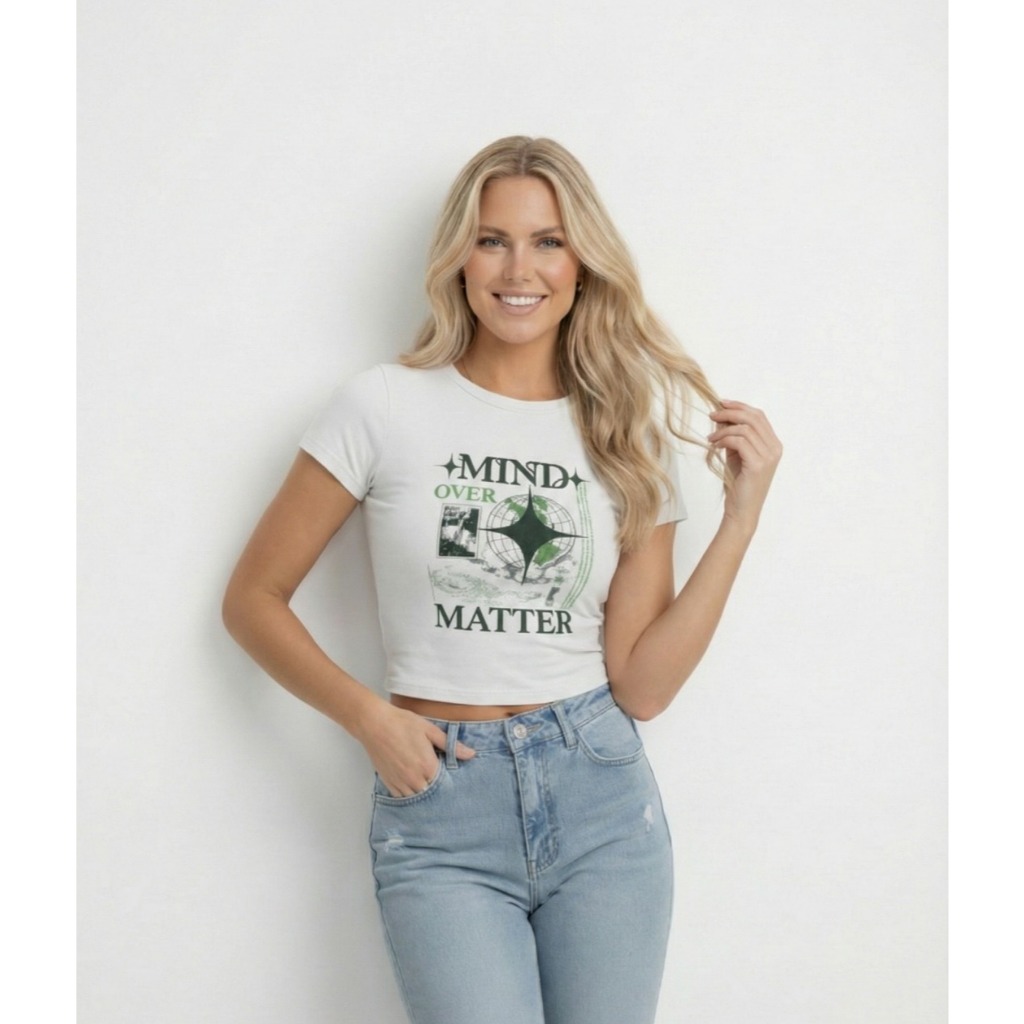 Baby Tee Mind Over Matter – Street Minimal Camisa Feminina Cropped Blusinha Justa em Oferta na Shopee