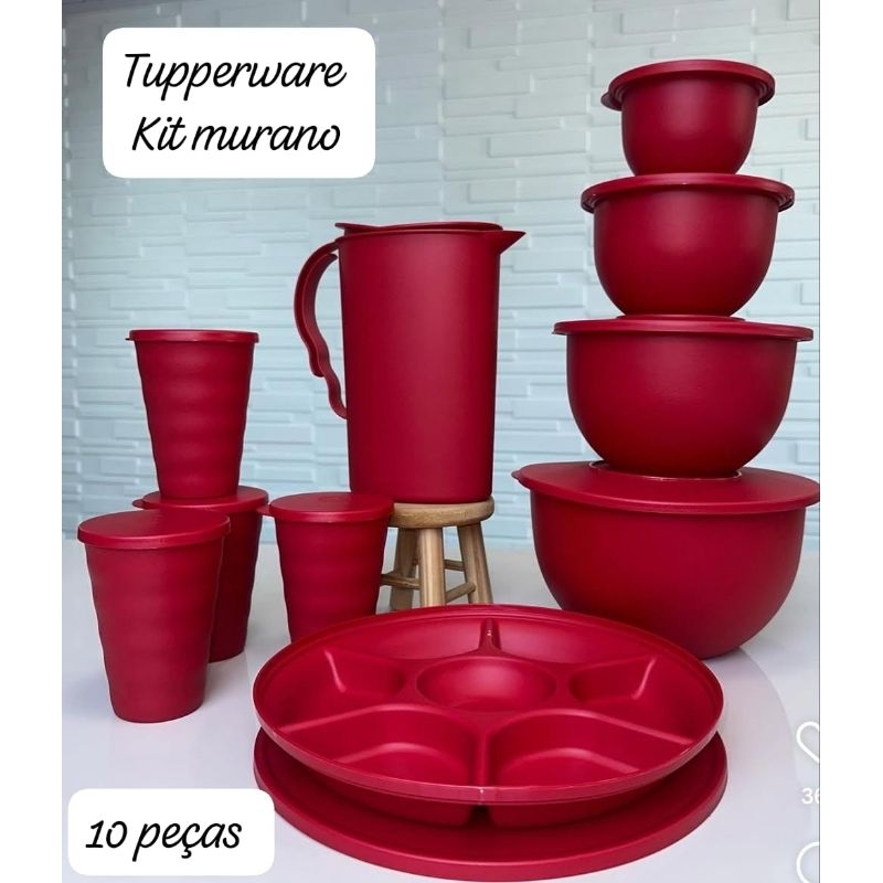 KIT TUPPERWARE MURANO VERMELHO10 PÇS JARRA COPO TIGELA PETISQUEIRA
