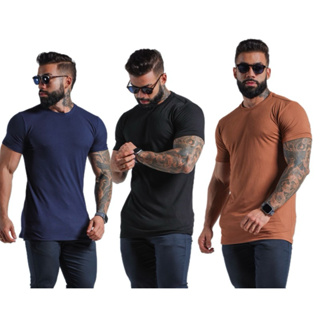 Kit 3 Camisetas Canelada Masculina Básica Casual para o Dia a Dia em Oferta na Shopee