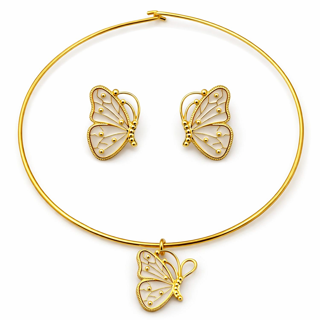 Conjunto de brincos de colar de borboleta: Colar de clavícula moderno e feminino