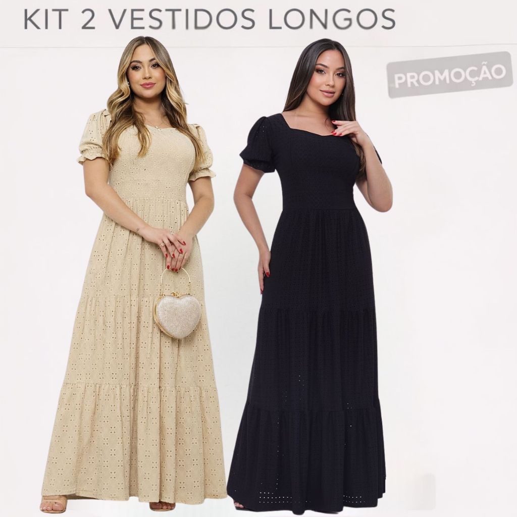 KIT 2 Vestido Longos Laise Feminino Moda Evangelica Malha Premium em Oferta na Shopee