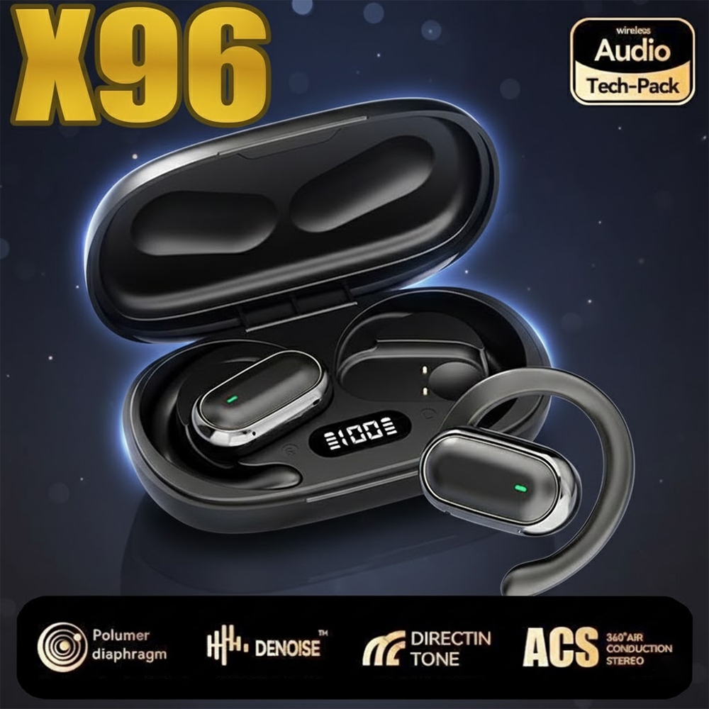 2026 X96 Fone de ouvido sem fio Bluetooth com gancho para orelha e redução de ruído esportivo
