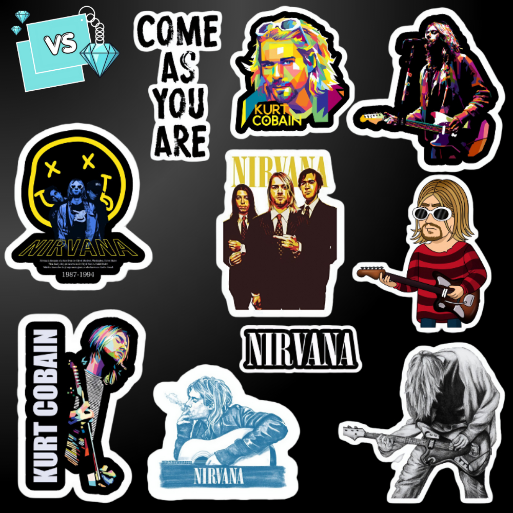 Kit Adesivos Sticker Nirvana - Kurt Cobain, Smells Like teen Spirit, etc-10/20 Unidades