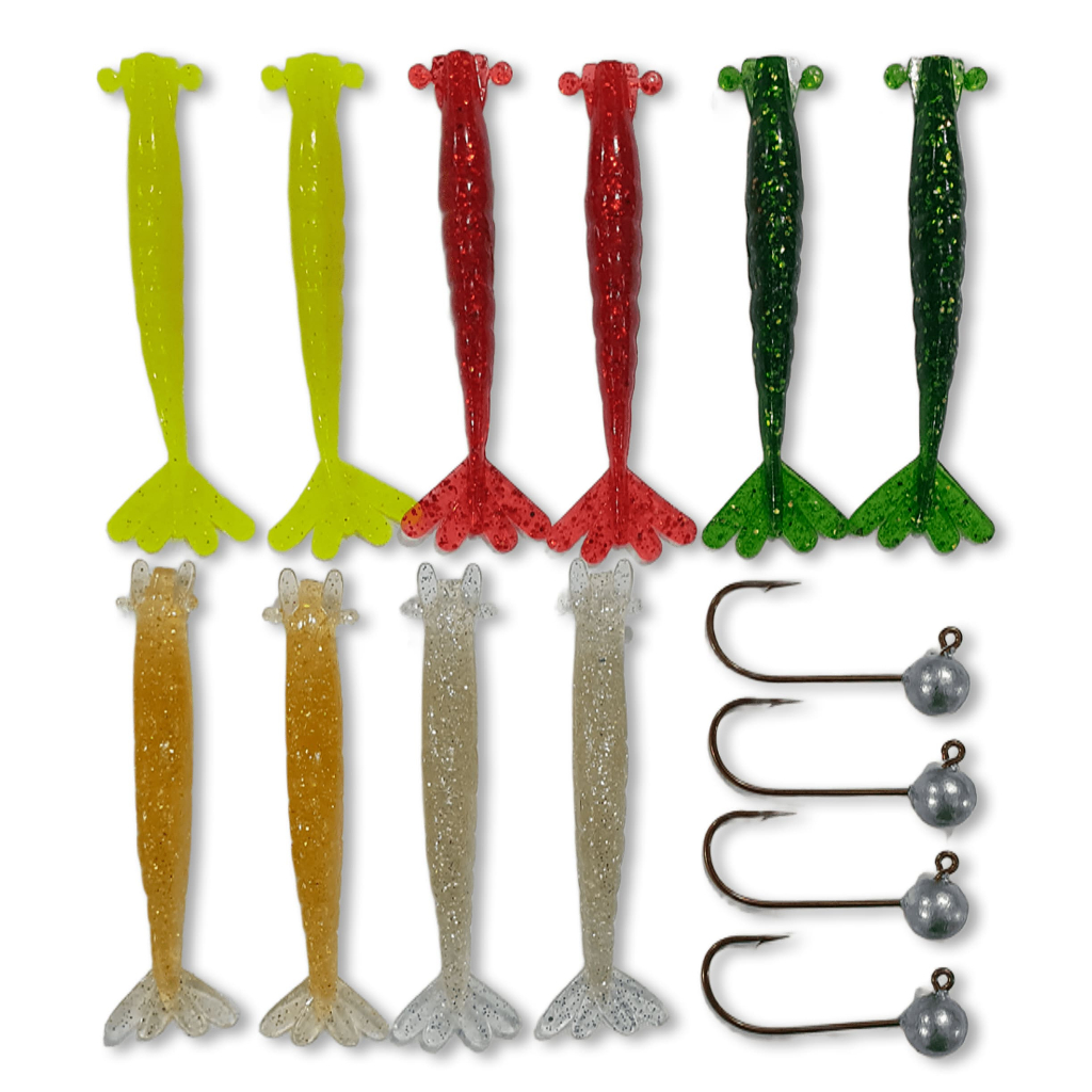 Kit 10 Isca Soft Artificial Camarão 10cm Robalo 4 Jig Head 12g Pesca de robalo Xareu Pescada