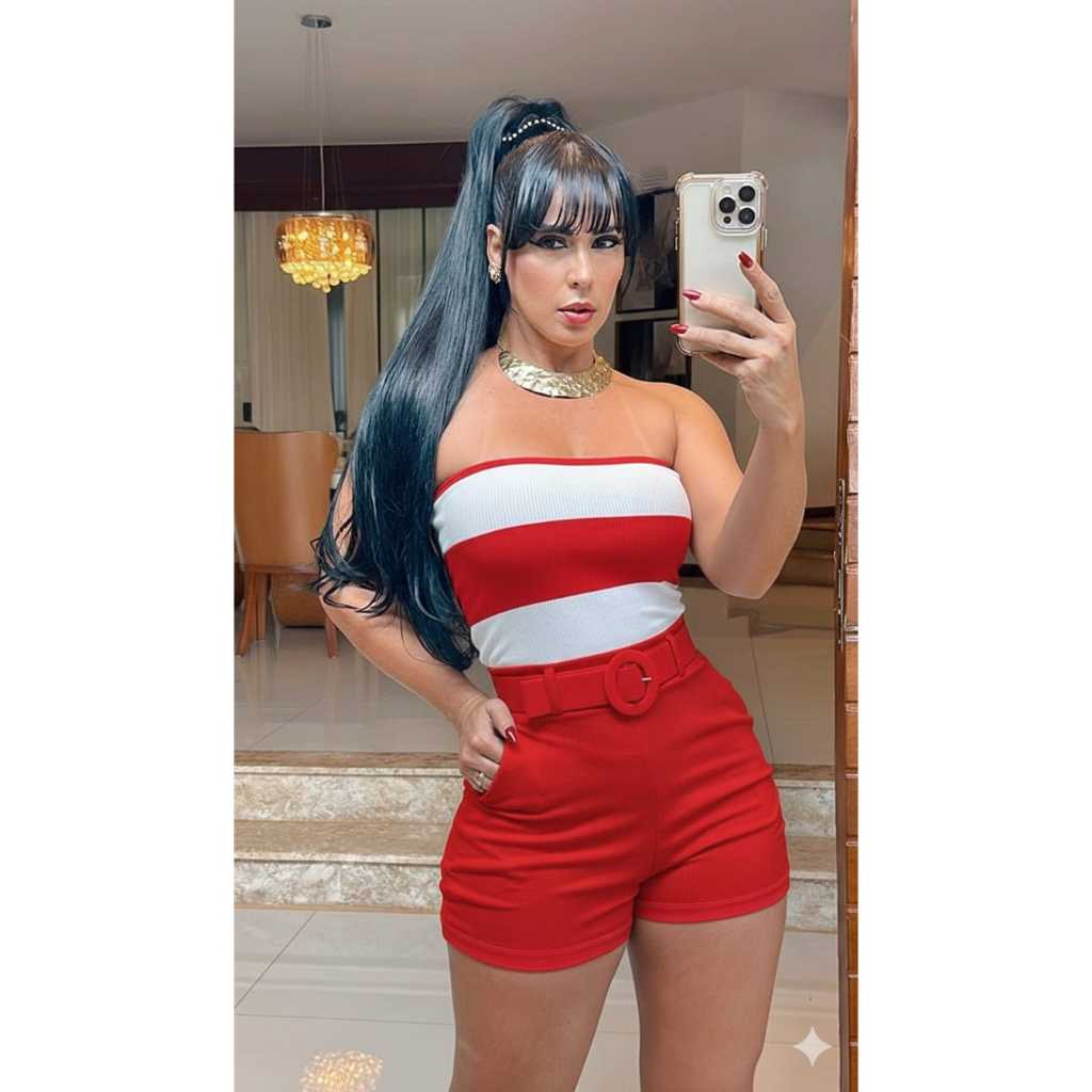 Macaquinho Feminino Acompanha Cinto Elegante