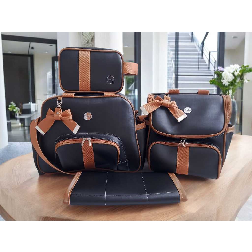 Conjunto Bolsas Maternidade 4 Peças  LUXO - Menina/Menino 4 Peças, Bolsa G, Mochila 02 em 01, Trocador e Neces