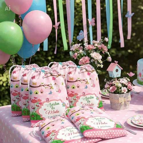 10 sacolinhas personalizada tecido JARDIM DE BORBOLETAS ROSA lembrancinhas de aniversario 30cmx20cm