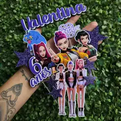 Envio Rápido - Guerreiras Kpop / Topo de Bolo Personalizado - Topper de Bolo Personalizado