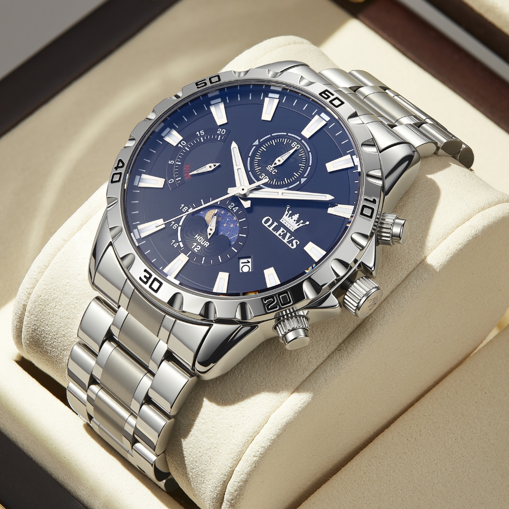 OLEVS Relógio Masculino Relogio A Prova D'água Luxo Original De Aço Inoxidável Multifuncional Luminoso 2953