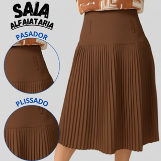 Saia mide plissada alfaiataria rodado, moda evangélica P M G GG saia social. em Oferta na Shopee