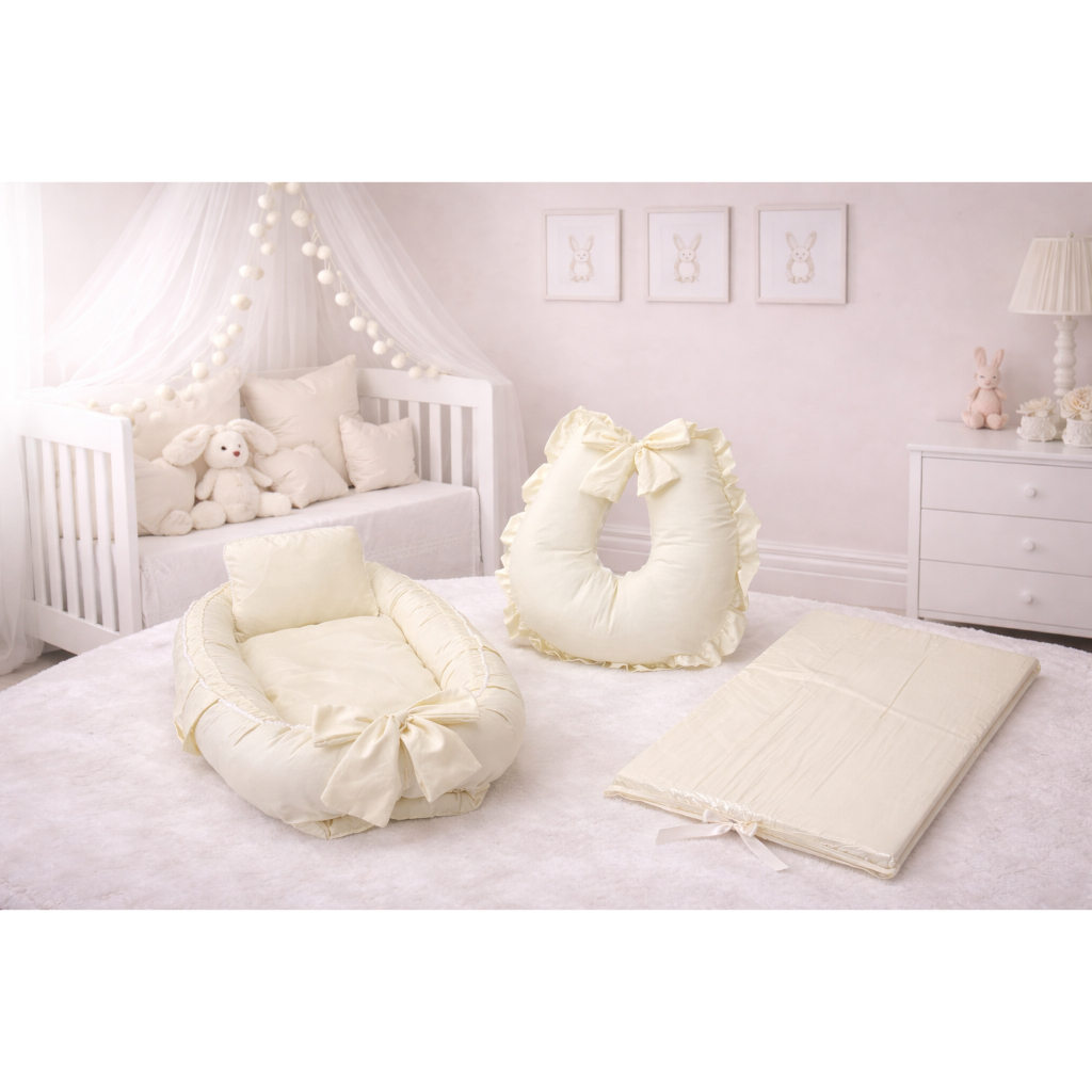 Kit 3 Peças Ninho Redutor para Bebê, Almofada de Amamentar e Trocador com Capa Plástica Impermeável