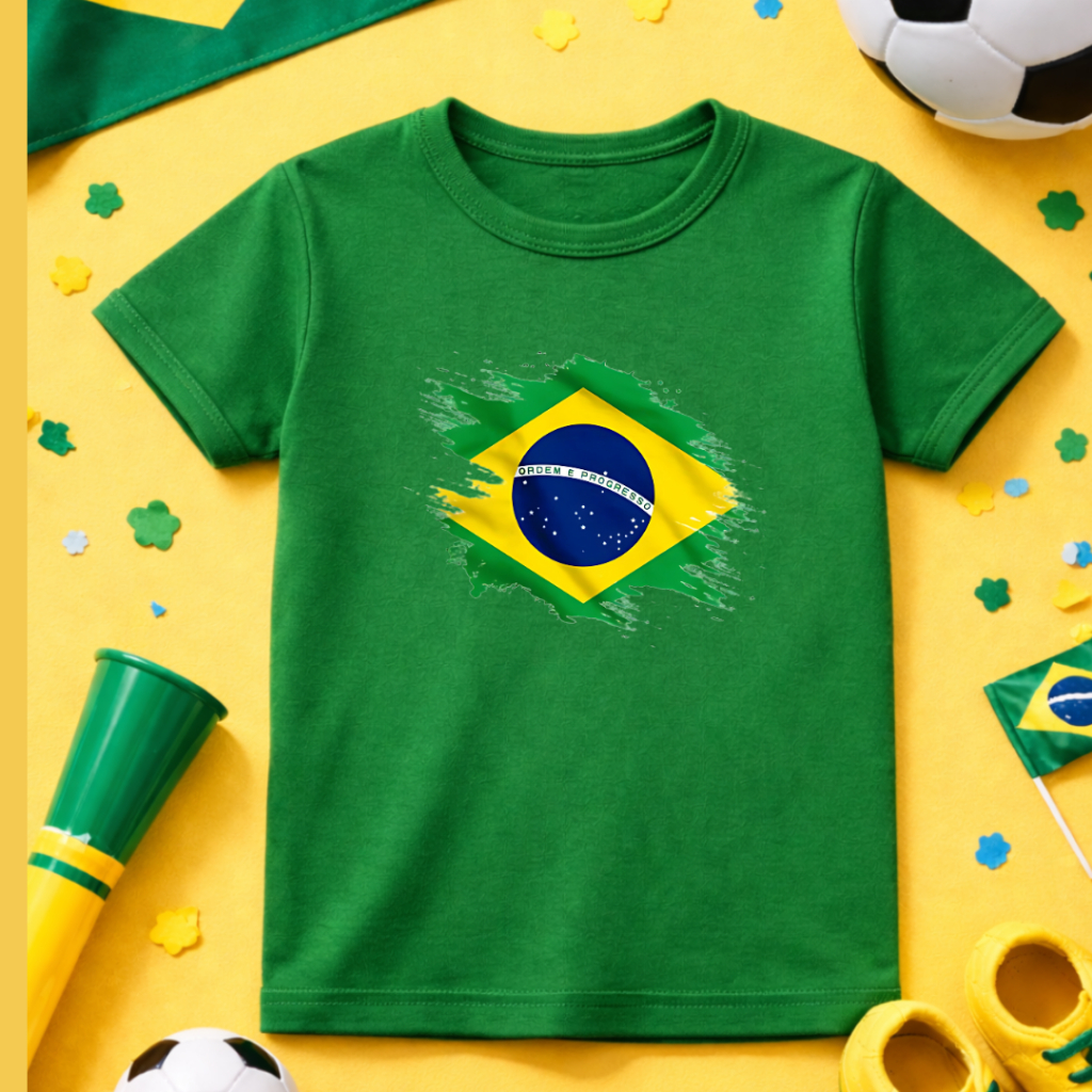 Camiseta Infantil e adulto Unissex Bandeira do Brasil para familia copa do mundo Times de futebol