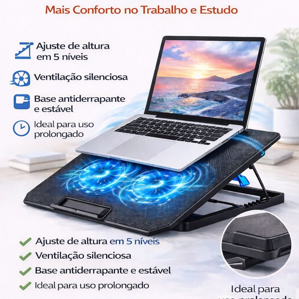 Suporte Notebook Mesa Base Cooler Ventilação Silenciosa