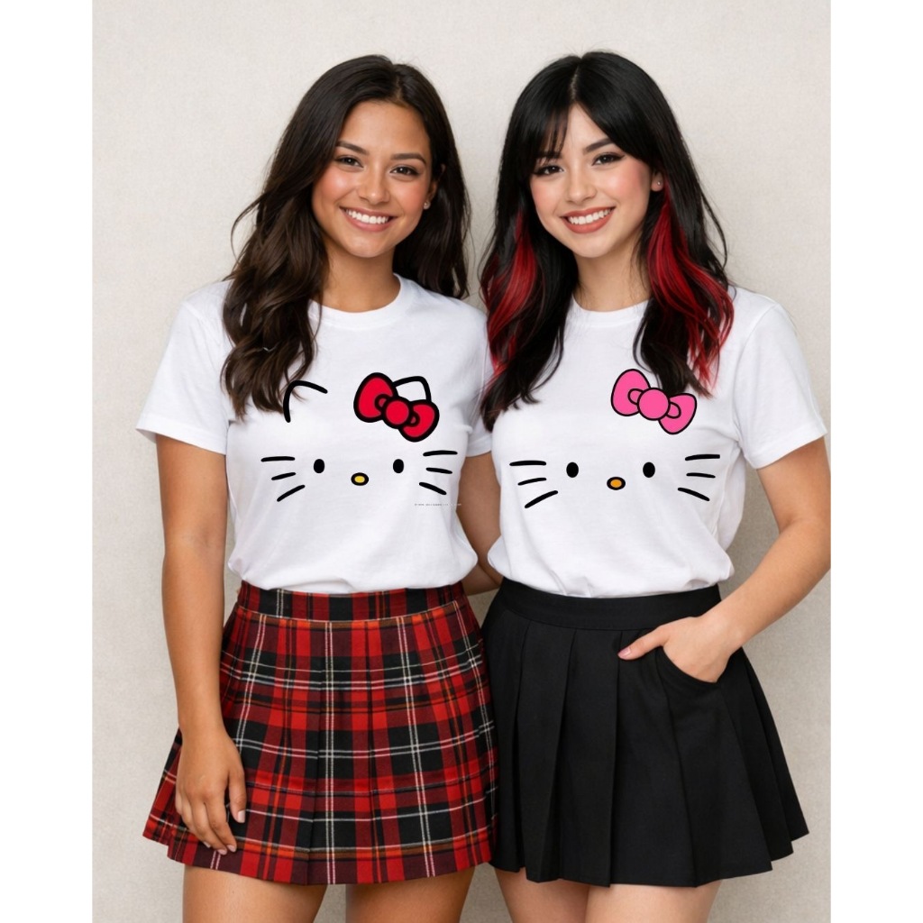 Camiseta Hello Kitty [Exclusiva] Cute Fofo Escolha o laço Infantil Adulto PluS sIZE