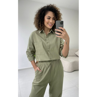 conjunto camisa e calça com forro em Oferta na Shopee