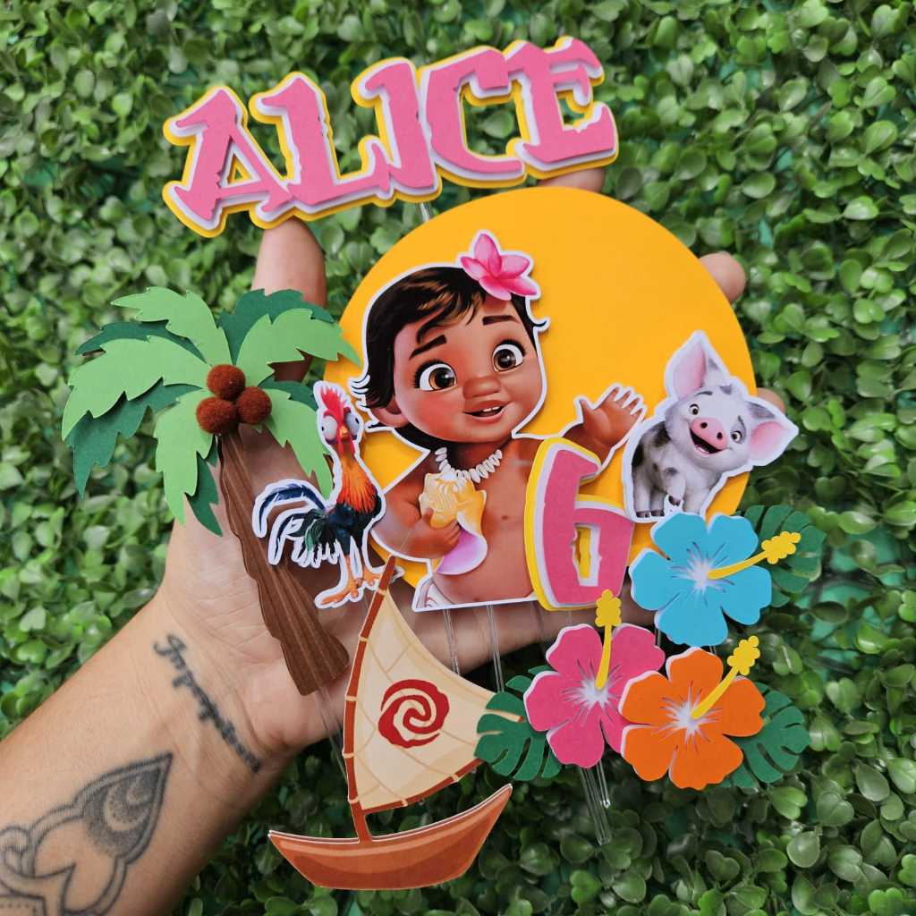 Envio Rápido - Moana Baby / Topo de Bolo Personalizado - Topper de Bolo Personalizado