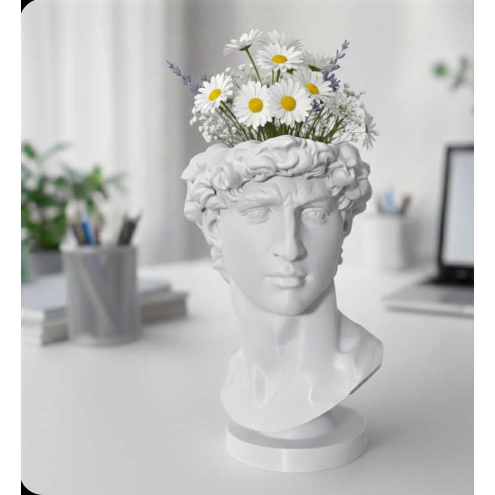 Vaso Decorativo Busto de David 18cm em Termoplástico – Com Dreno